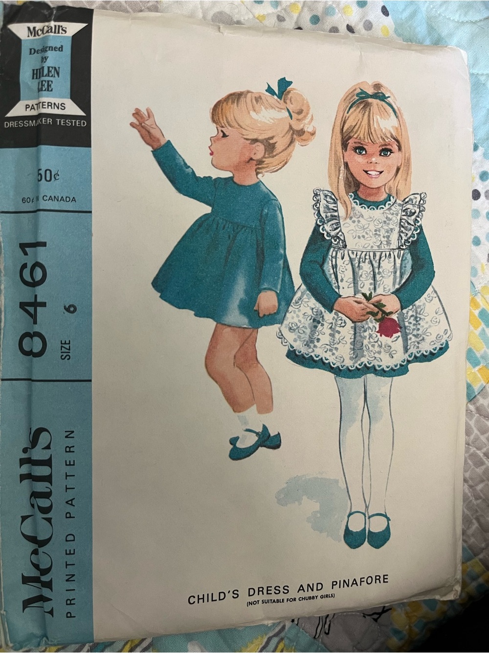 Vintage McCall's Girls' Teal Dress and White Pinafore Sewing Pattern - Size 6